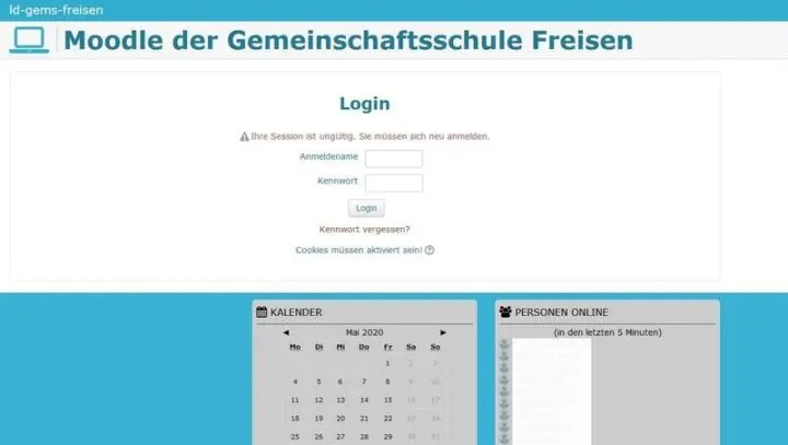Screenshot der Anmeldeseite der Moodle-Plattform der Gemeinschaftsschule Freisen